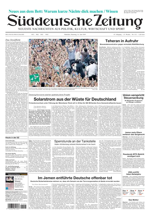 Sueddeutsche Zeitung vom 16.06.2009