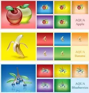 AQUA Wallpapers - Set 1 ( Apple , Bannana , Blueberries )
