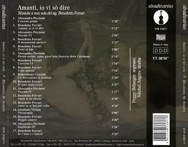 Peggy Bélanger, Michel Angers - Amanti, io vi sò dire: Musiche a voce sola del sig. Benedetto Ferrari (2010)