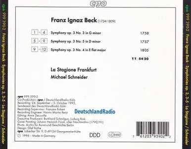 Michael Schneider, La Stagione Frankfurt - Franz Ignaz Beck: Symphonies, Op. 3, Nos. 3-5 (1996)