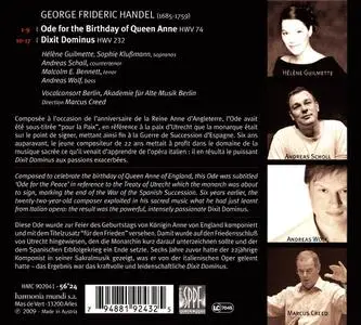 Marcus Creed, Akademie fur Alte Musik Berlin - Handel: Ode for the Birthday of Queen Anne, Dixit Dominus (2009)