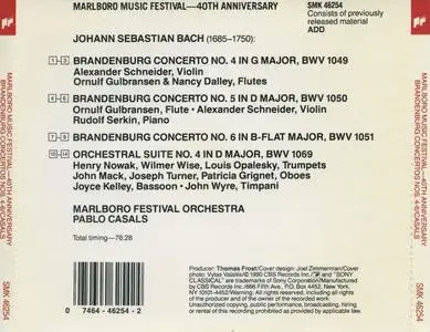 Pablo Casals, Marlboro Festival Orchestra -  Bach: The Brandenburg Concertos Nos. 4-6, Orchestral Suite No. 4 (1990)
