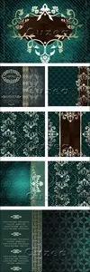 Vector - Vintage green backgrounds with gold elements
