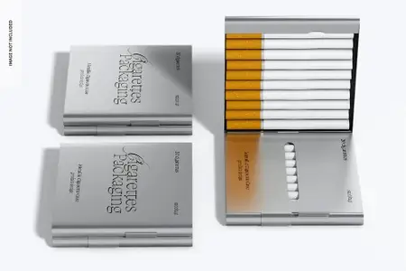Magnific - PSD metallic cigarette case mockup leaned