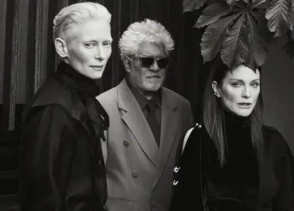 Tilda Swinton, Julianne Moore and Pedro Almodóvar by Quentin de Briey for Vogue Spain September 2024