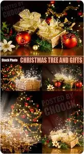 Christmas tree and gifts - Stock Photo
