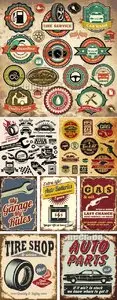 Vintage Car Service Labels Vector
