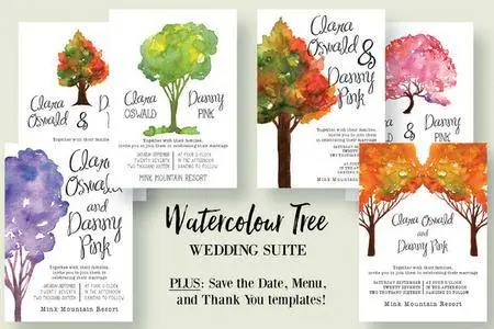 CreativeMarket - Watercolour Tree Wedding Suite 2.0