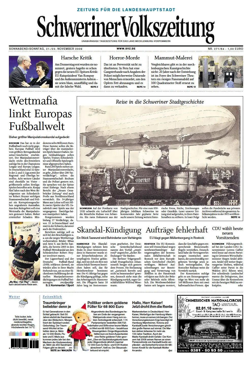 Schweriner Volkszeitung 21/22.11.2009 (Ausgabe Stadt Schwerin)