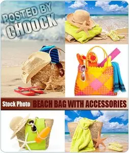 Beach bag with accessories - Stock Photo