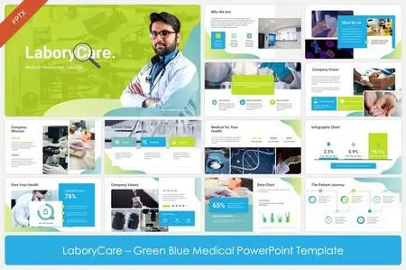 LaboryCare - Green Blue Medical PPT, Keynote and Google Slides Template