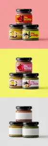 Stacked Three Glass Jar Mockup with Assorted Dips 1681456664