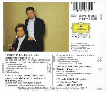 Itzhak Perlman, Daniel Barenboim - Lalo: Symphonie espagnole, Saint-Saëns: Violin Concerto No. 3 (1995)