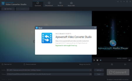 Apowersoft Video Converter Studio 4.5.5 (Build 13/01/2017) Multilingual