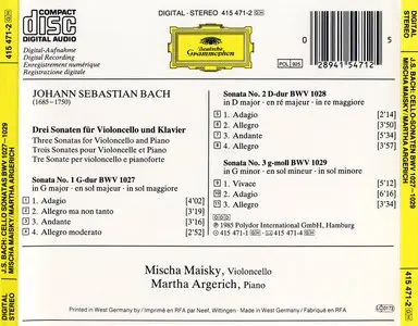 Mischa Maisky & Martha Argerich - Johann Sebastian Bach: Three Sonatas for Violoncello and Piano, BWV 1027-1029 (1985)
