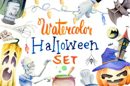 CreativeMarket - Watercolor Halloween Set