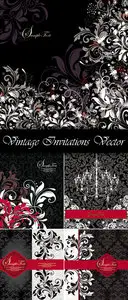 Black Vintage Floral Invitations Vector