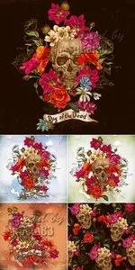 Skull & Flowers Vector