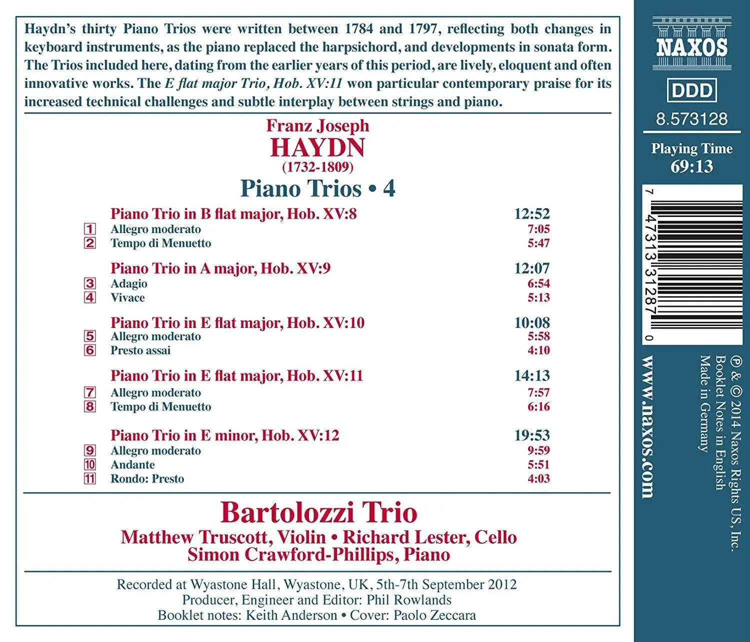 Bartolozzi Trio - Haydn: Piano Trios, Vol. 4 (2014)