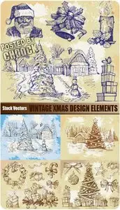 Vintage Xmas design elements - Stock Vector