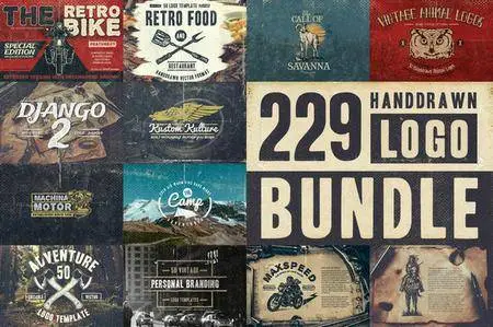 CreativeMarket - 229 Handdrawn Logo Bundle