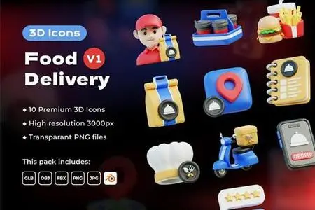 Food Delivery 3D Icons Vol. 1