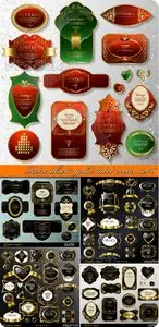 Retro black gold label vector set 6