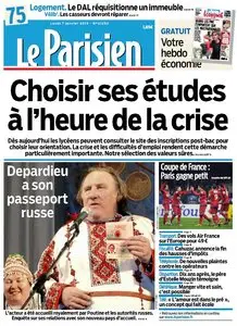 Le Parisien + Cahier Paris du Lundi 7 Janvier 2013