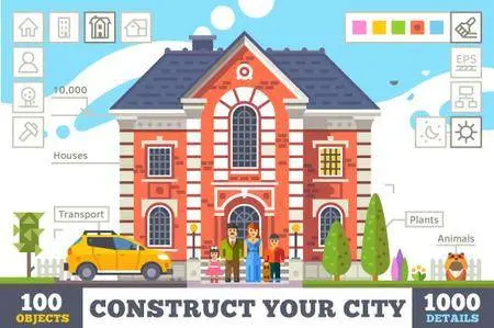 CreativeMarket - Construct your city, flat vector KIT