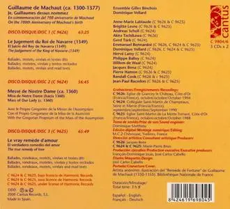 Dominique Vellard, Ensemble Gilles Binchois - Guillaume de Machaut: Je, Guillaumes dessu nommez [3CDs] (2000)