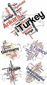Stock Vector - World Map & Words Cloud