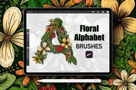 Floral Alphabet Procreate Stamp Brushes