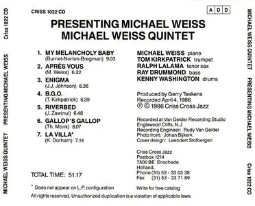 Michael Weiss – Presenting Michael Weiss (1986) (Criss Cross Jazz)