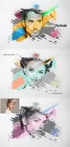 AS - Mixed Paint Stroke Brush Portrait Photo Effect Mockup 513804448