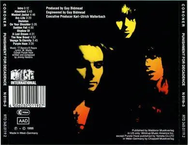 Coroner - Punishment For Decadence (1988) [Noise N 0119-3, W.Germany]