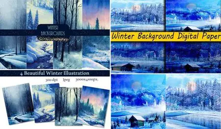 Whimsical Watercolor Winter Backgrounds Collection