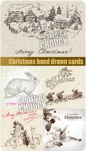 Stock Vector: Christmas hand drawn cards #2
