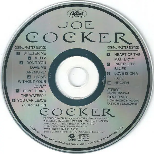 Joe cocker you can leave. Joe Cocker 1986. Joe Cocker Cocker 1986. Joe Cocker album. Джо кокер 1987 LP records.