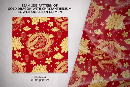 EE - Seamless Pattern of Gold Dragon with Floral MZ3U7GH