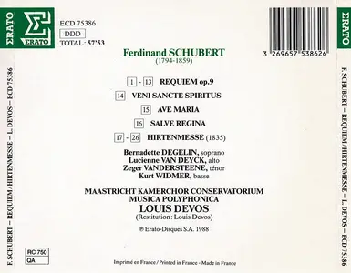 Louis Devos, Musica Polyphonica - Ferdinand Schubert: Requiem, Hirtenmesse, 3 Motets (1988)