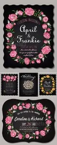Wedding Invitations with Flowers Vector