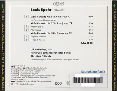 Louis Spohr - RSO Berlin / Fröhlich - Violinkonzerte Nr. 8, 12 & 13 (1999, CPO # 999 187-2)