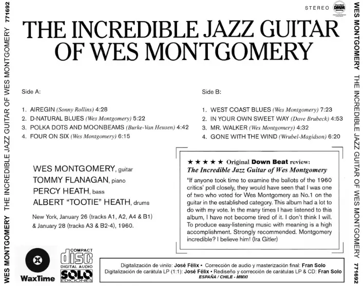 Wes Montgomery - The Incredible Jazz Guitar Of Wes Montgomery (LP / FLAC)