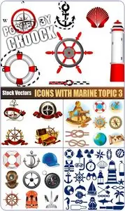 Icons with marine topic 3 - Stock Vector