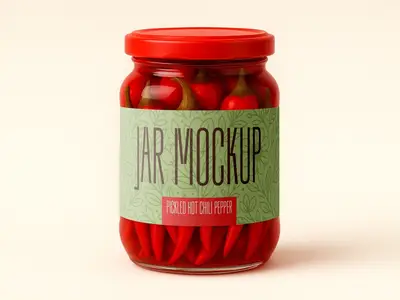 Pickled Hot Chili Pepper Glass Jar Mockup - Realistic Packaging Template for Branding and Label D...