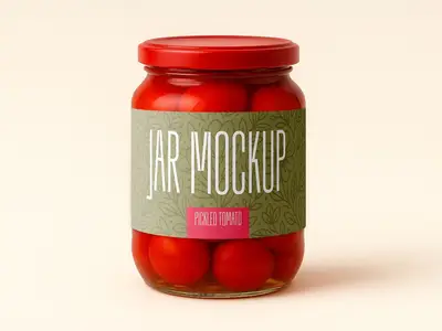 Pickled Tomato Jar Mockup - Glass Packaging Template with Editable Label Design 1706395211