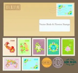 Vector Birds & flowers Stamps