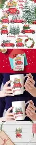 Creativefabrica - Watercolor Christmas Cars Clipart 655429