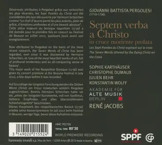 René Jacobs, Akademie für Alte Musik, Berlin - Giovanni Battista Pergolesi: Septem Verba a Christo (2013)