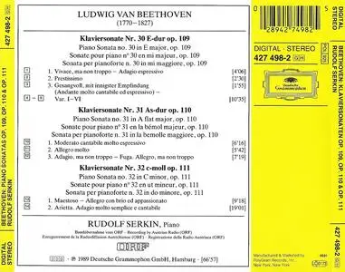 Rudolf Serkin - Ludwig van Beethoven: Piano Sonatas Op. 109, Op. 110, Op. 111 (1989)